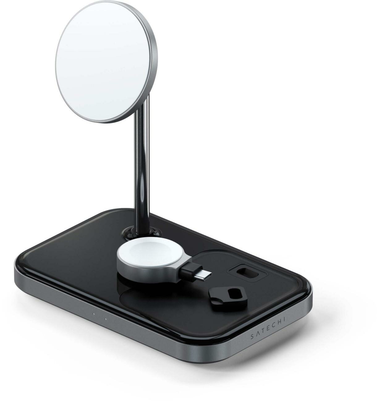 Беспроводная сетевая зарядка Satechi Magnetic 3-in-1 Wireless Charging Stand Серый космос — фото 1