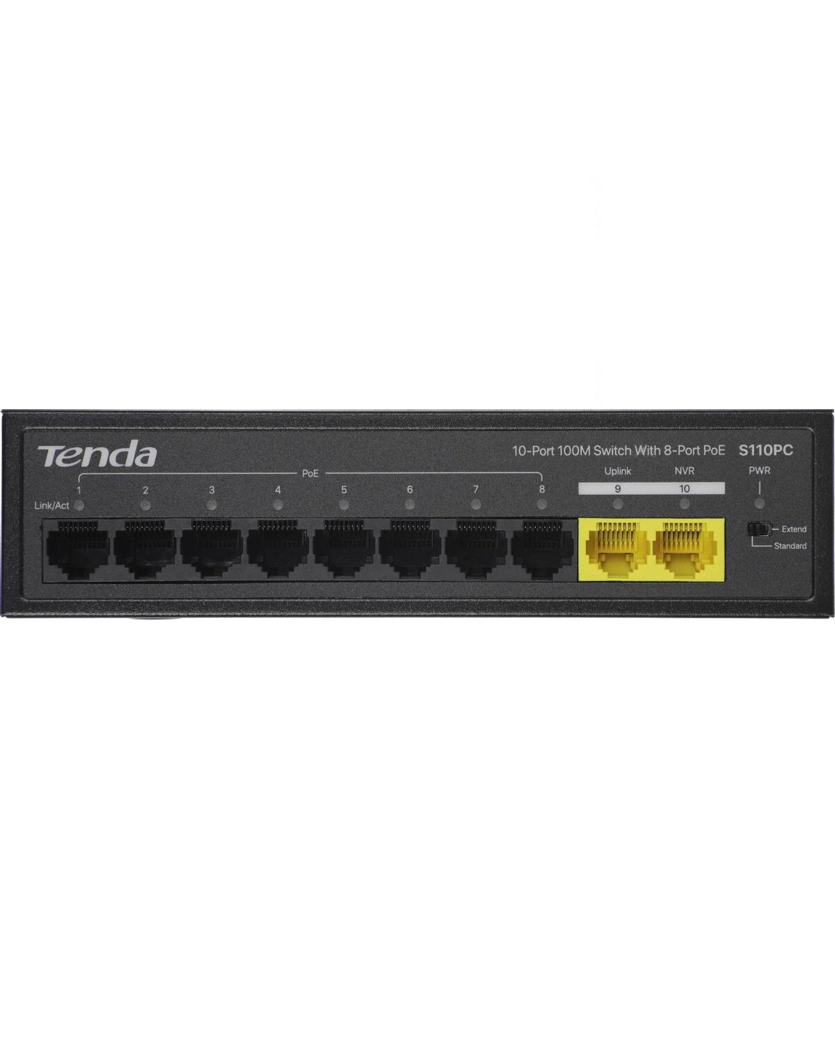 Коммутатор неуправляемый Tenda S110PC PoE, 10 портов, 10x100 Мбит/с, PoE 8х до 30 Вт, настольный