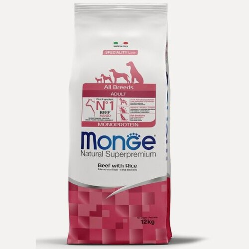 Изображение товара Корм Monge Speciality Line Monoprotein All Breeds монобелковый рацион для собак всех пород говядина с рисом 12 кг