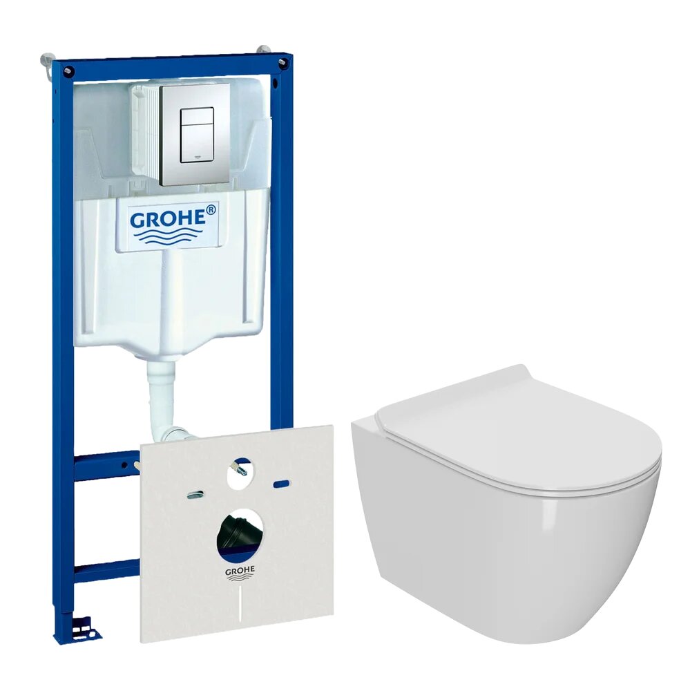 Комплект 2 в 1 Унитаз подвесной Bauedge Bau Ceramics / Инсталляция с кнопкой Grohe Rapid SL 38775001