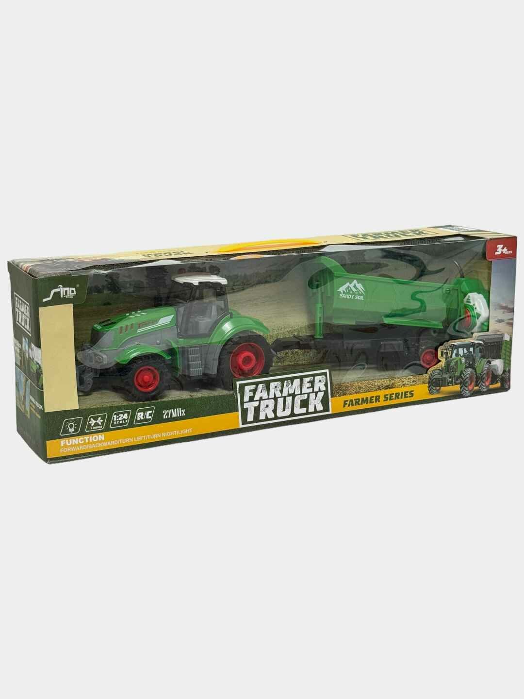 Радиоуправляемый трактор Farmer Truck 1:24 с прицепом, зеленый детский