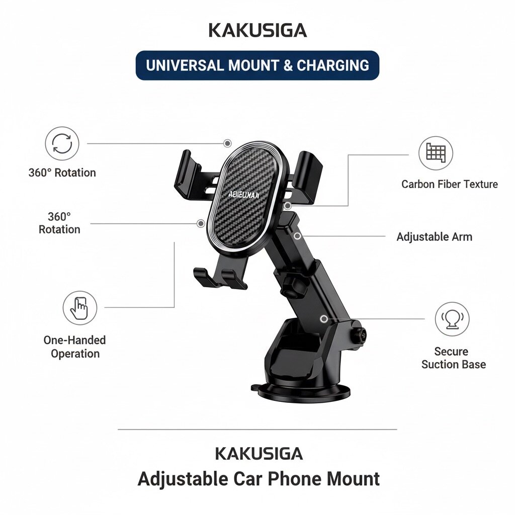 Автомобильный держатель Kakusiga "Gravity", вращение на 360°, чёрный — фото 1