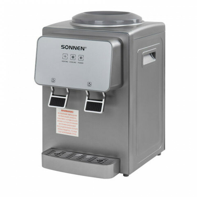Кулер для воды SONNEN TSE-02GP, настольный, нагрев/охлаждение электронное, 2 крана, серебристый, 455745