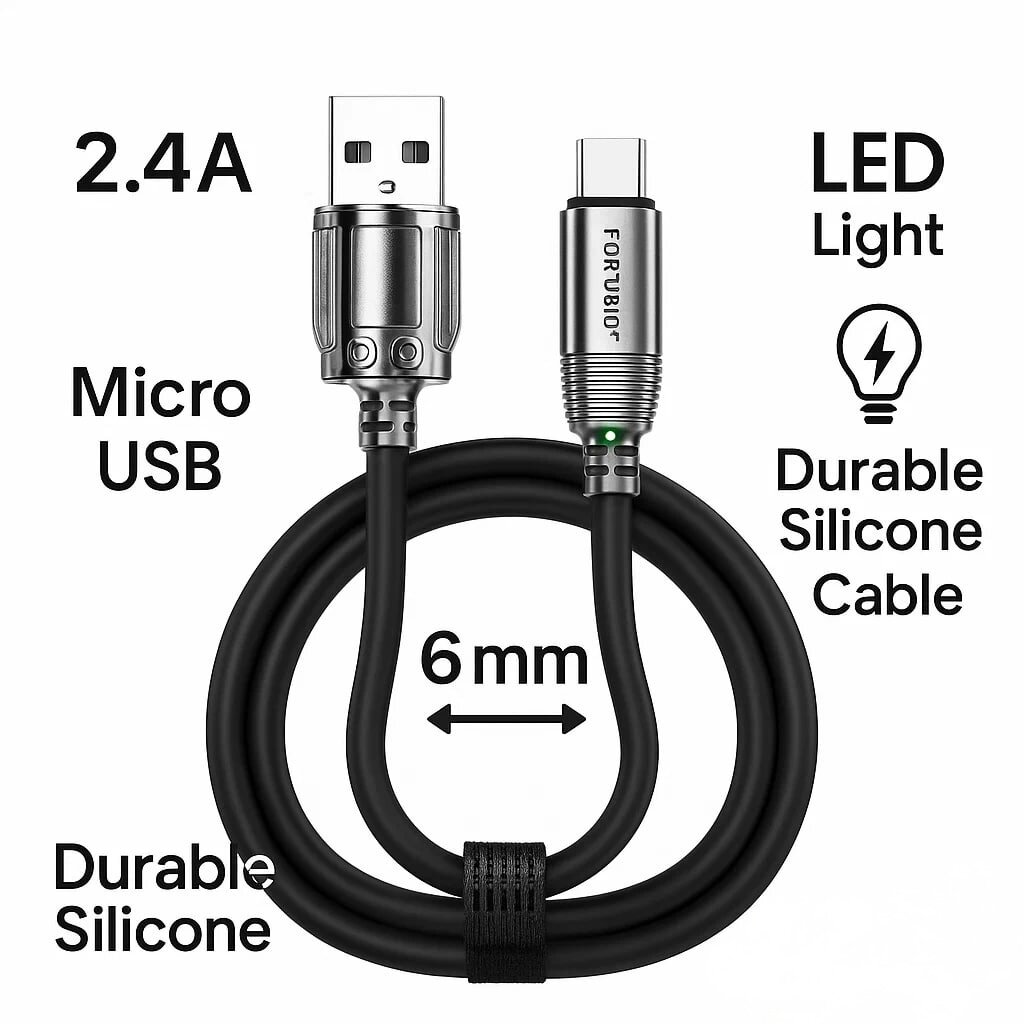 Кабель питания KAKUSIGA KSC-955, Micro USB, быстрозарядный, 2,4 A, черный, длина 1 м