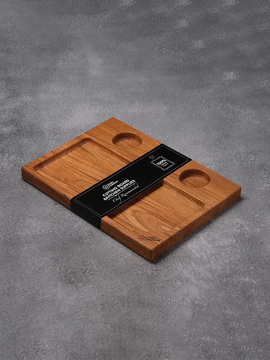 Сервировочная доска Dad's material, деревянная, с 3 соусниками, 30x22, дуб, нескользящее покрытие — фото 1