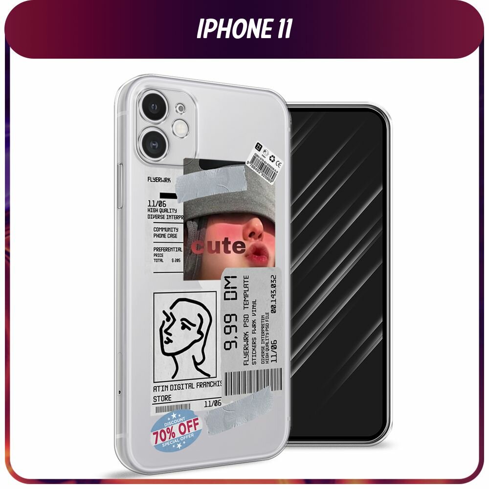 Чехол на Apple iPhone 11 / Айфон 11 с принтом Cute girl collage, прозрачный