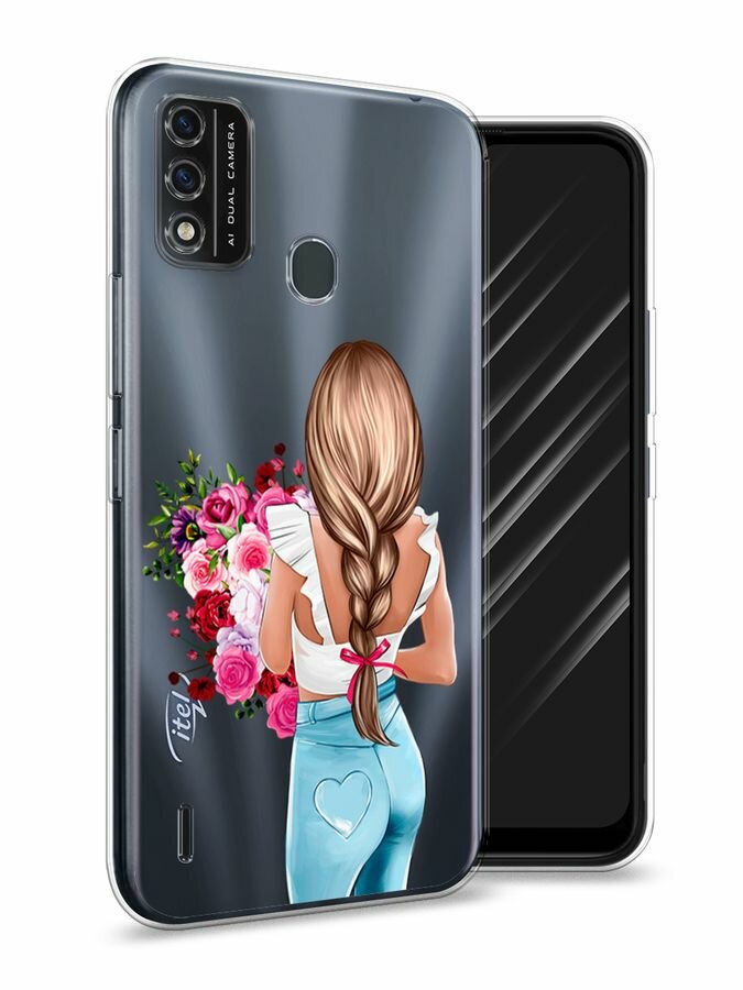 Чехол на Itel A48 / Ител А48 с принтом "Букет для девушки", прозрачный