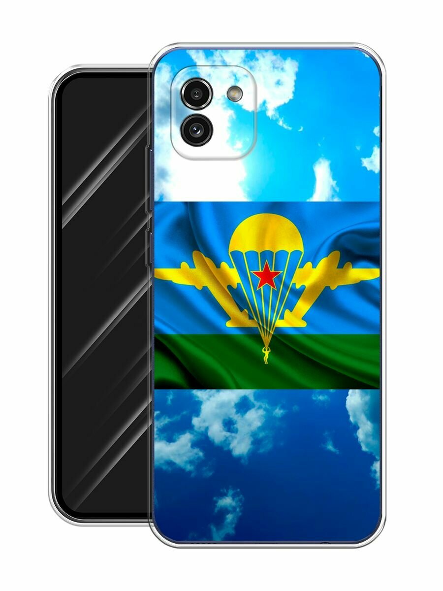 Чехол на Samsung Galaxy A03 / Самсунг Галакси А03 с принтом "ВДВ флаг в небесах" — фото 1