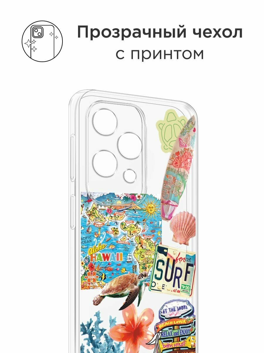 Чехол на Honor X6c / Хонор X6c с принтом "Summer collage", прозрачный — фото 1