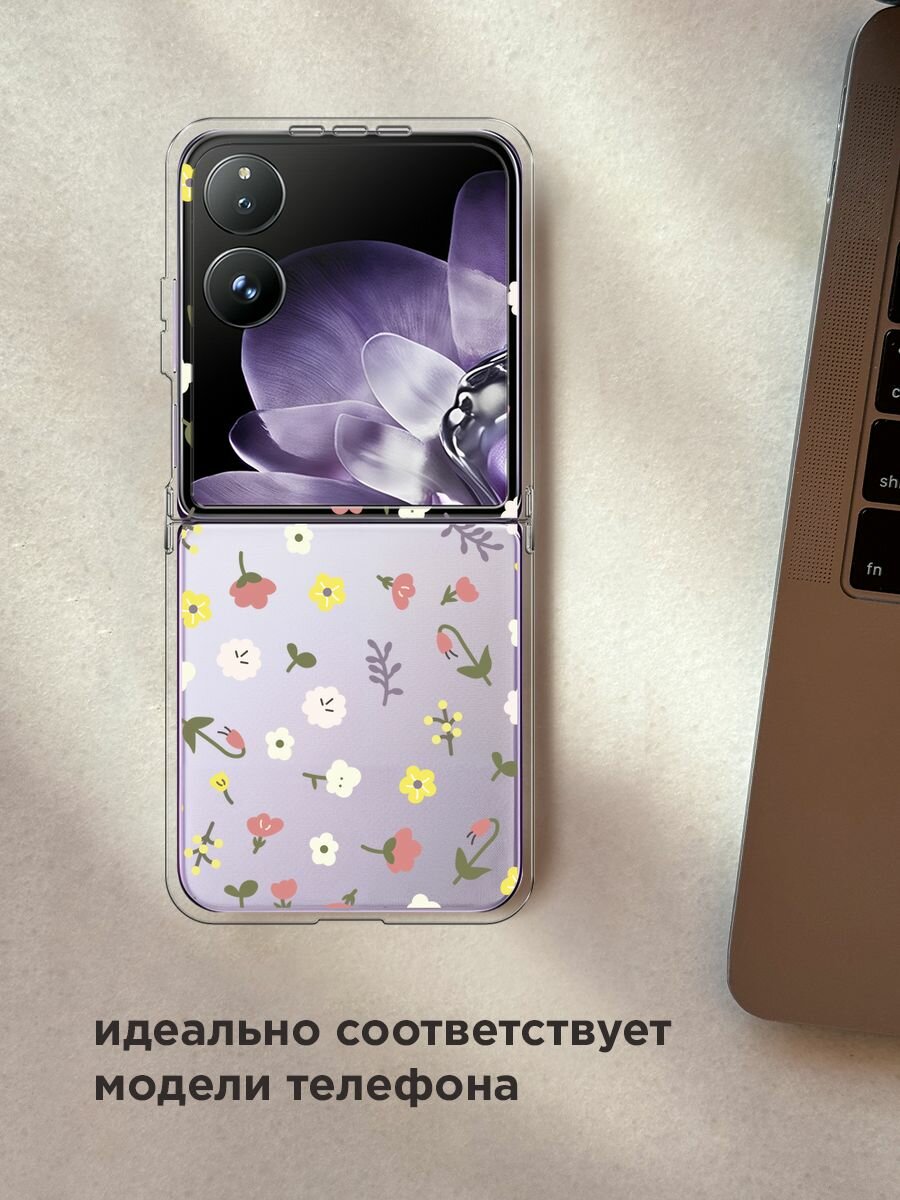 Чехол на Xiaomi Mix Flip / Сяоми Микс Флип с принтом "Россыпь цветов рисунок", прозрачный — фото 1