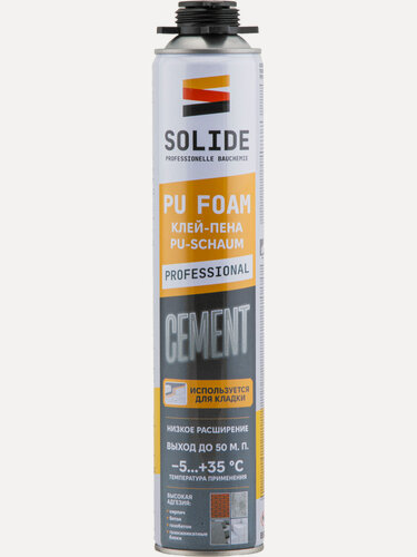 Изображение товара Клей-пена полиуретановая профессиональная SOLIDE Cement (850 мл)