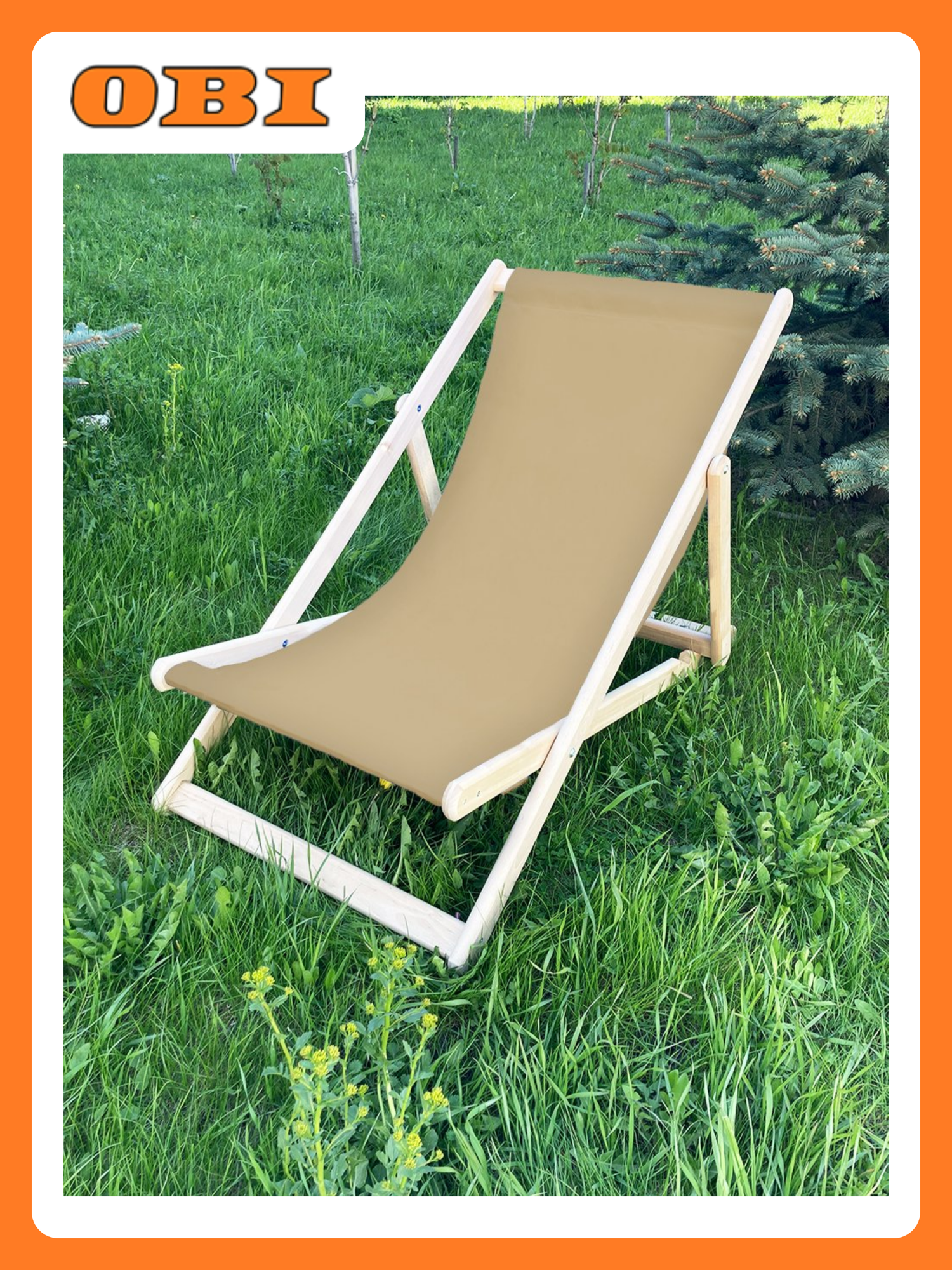 Кресло-шезлонг складное деревянный/тканевый цвет сидушки бежевый