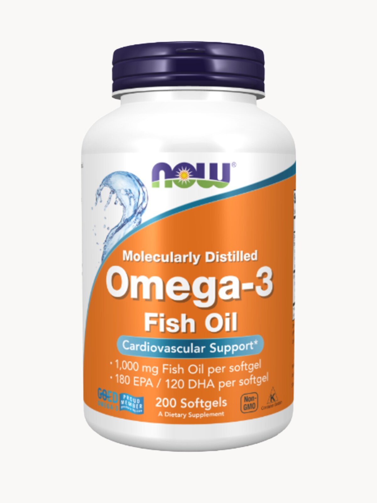 NOW, Omega 3, Омега 3, Рыбий жир, 1000мг 200 мягких капсул, Жирные кислоты для сердца и сосудов, для мозга и иммунитета