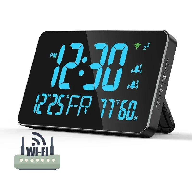 Smart Wifi Цифровые Настенные Часы с Температурой и Влажностью Blue