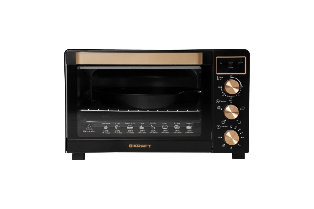 Мини-печь Kraft KF-MO 3506 KGLB, черный/золото, с дисплеем, объем 35 л