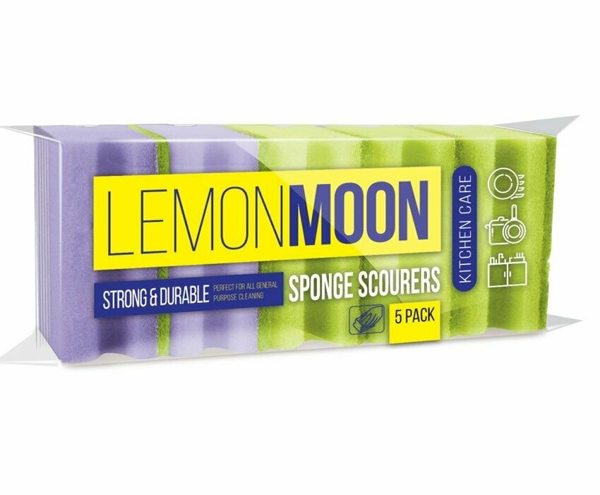Губка для посуды LEMON MOON Защита маникюра 96х64х42 мм, 5 шт