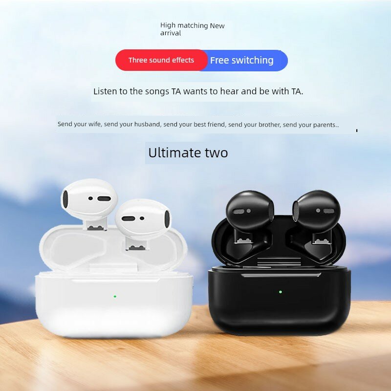 Парные черно-белые беспроводные наушники Bluetooth для особенных людей с официальной гарантией один год - 5-е поколение