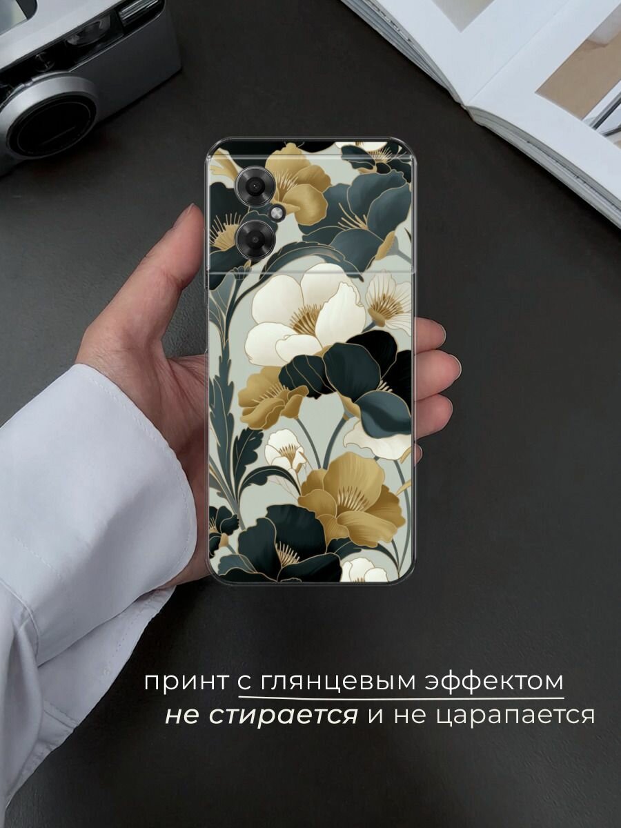 Чехол на Xiaomi Poco M4 5G / Сяоми Поко M4 5G с принтом Золотые и белые цветы — фото 1
