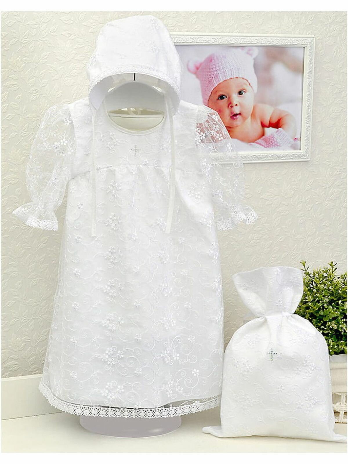 Платье крестильное  размер 72-80 белый