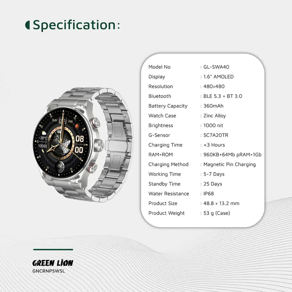 Умные часы Green Lion Chrono Pro серый для любители классики — фото 1