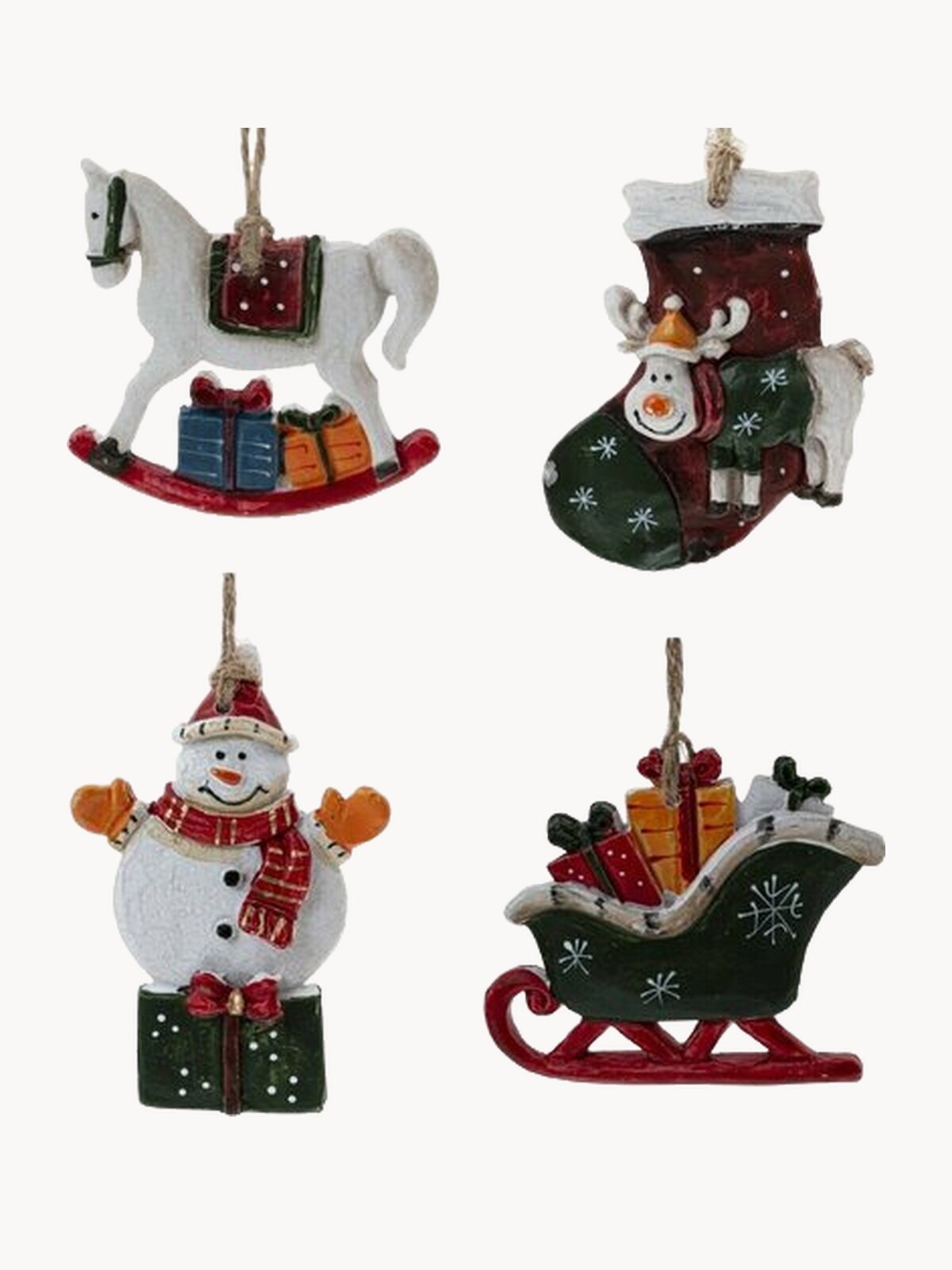 Елочная игрушка KLASSANTA Лошадка/Олень/Сани/Снеговик 809121, красный/белый, 8.5 см