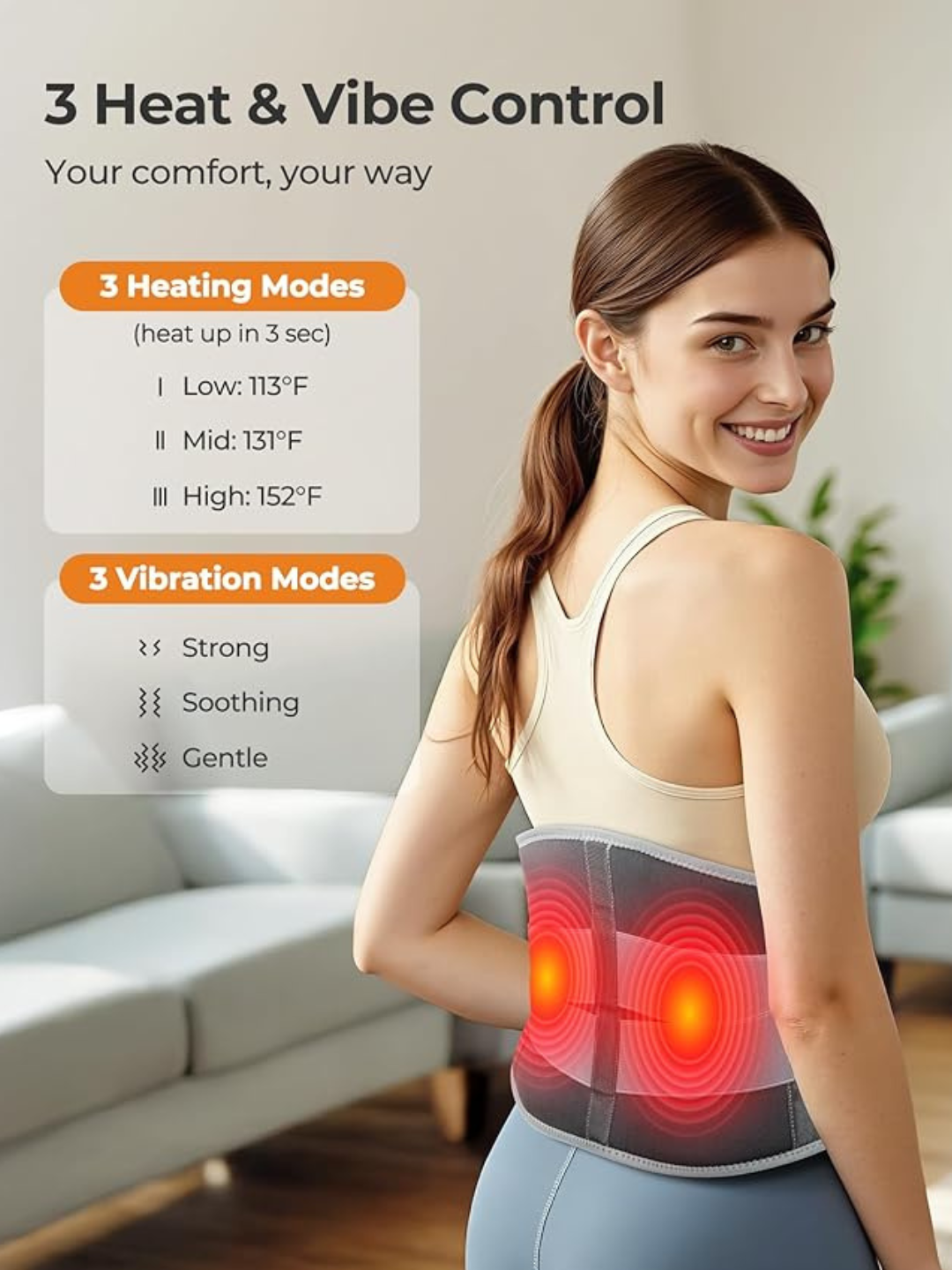 Пояс для спины с подогревом и вибромассажем — 3 режима нагрева и вибрации