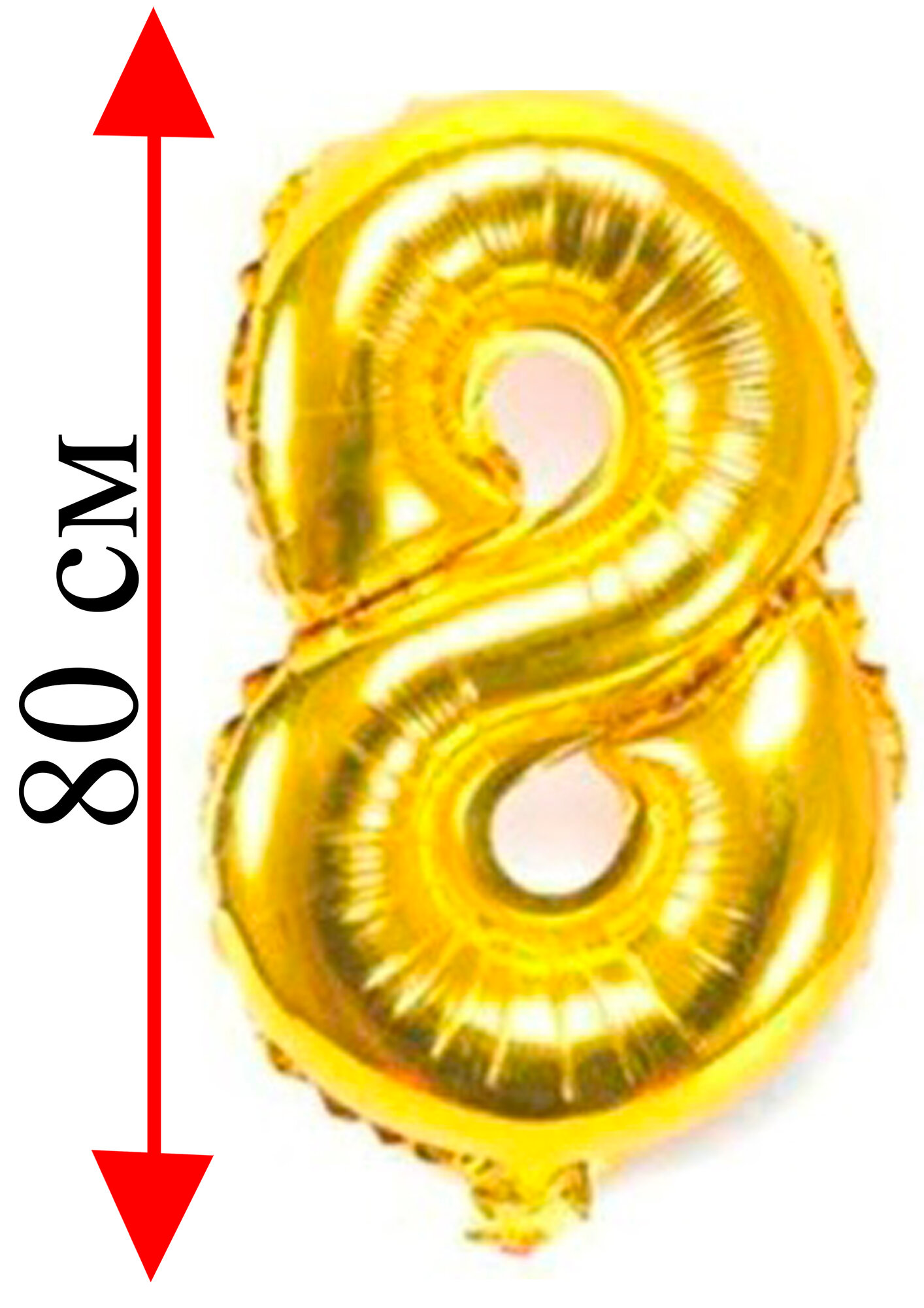 Фольгированные воздушные шары "Буквы", высота 32 дм, (82см), золотистый 8 цифра