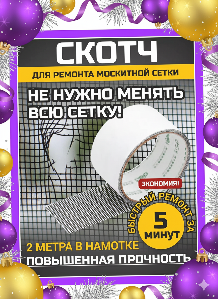 Скотч-лента iulkapu для ремонта москитных сеток 200 х 5 см серая