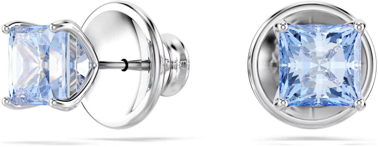Серьги двусторонние SWAROVSKI, кристаллы Swarovski, размер 7 мм, белый, серебряный, голубой — фото 1