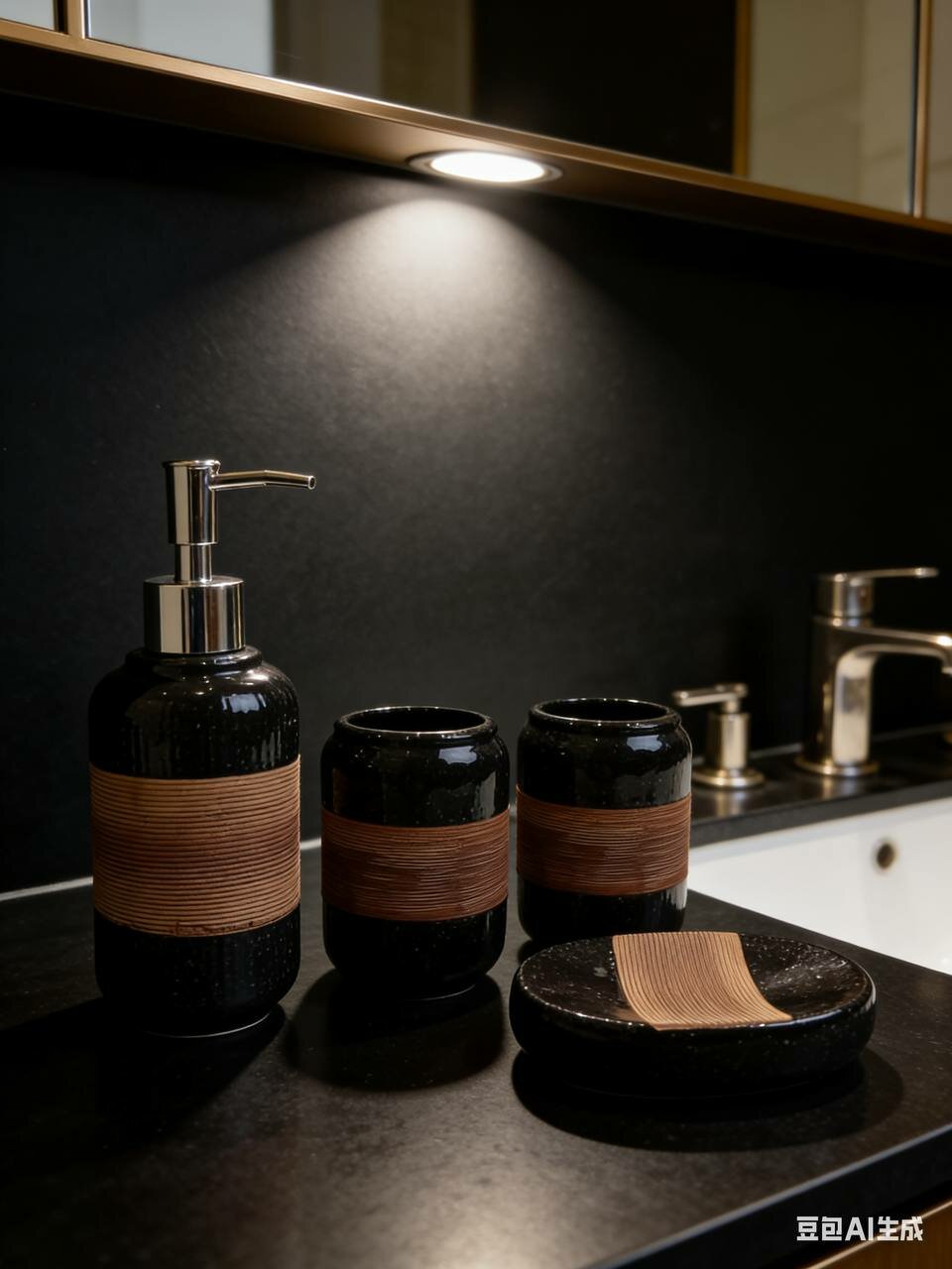 Набор для ванной комнаты, 4 предмета, черного цвета, качественная