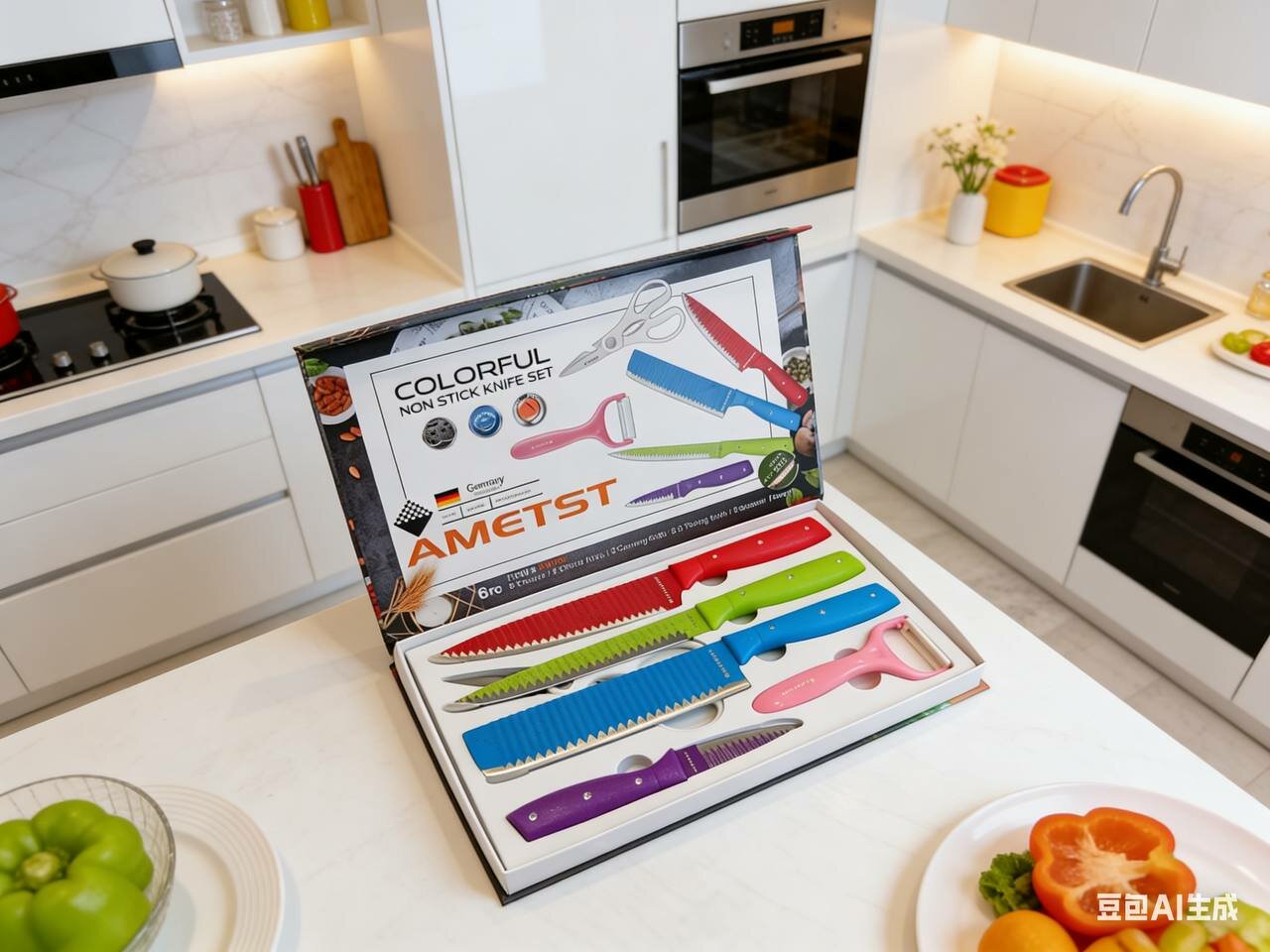 Набор кухонных ножей, 7 предметов, подарочная, цветные, качественный