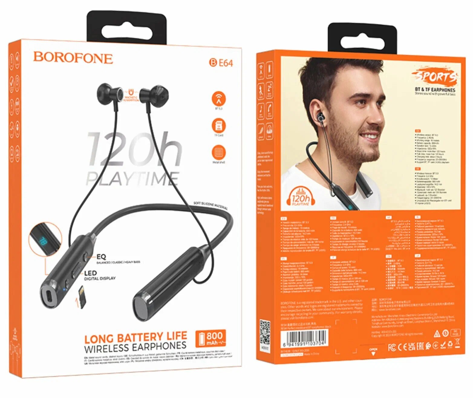 Беспроводные наушники Borofone BE64, Bluetooth 5.3, с шейным ободом, TF-карта, до 120 ч работы, для спорта