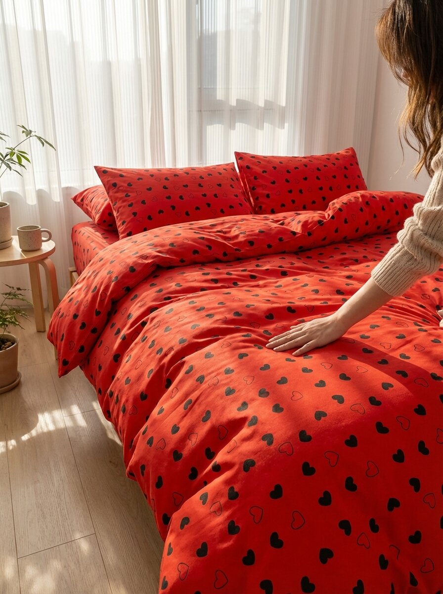 Постельное белье "Евро", Плант, цвет красный, комплект
