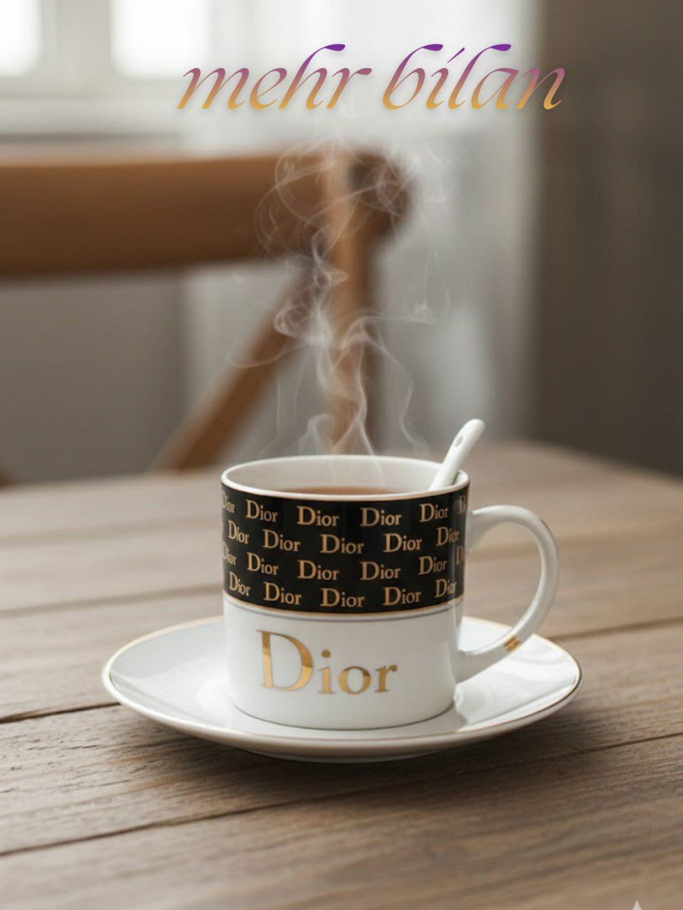 Чашка для чая и кофе в стиле Dior с блюдцем украшает стол и создаёт атмосферу уюта и роскоши.