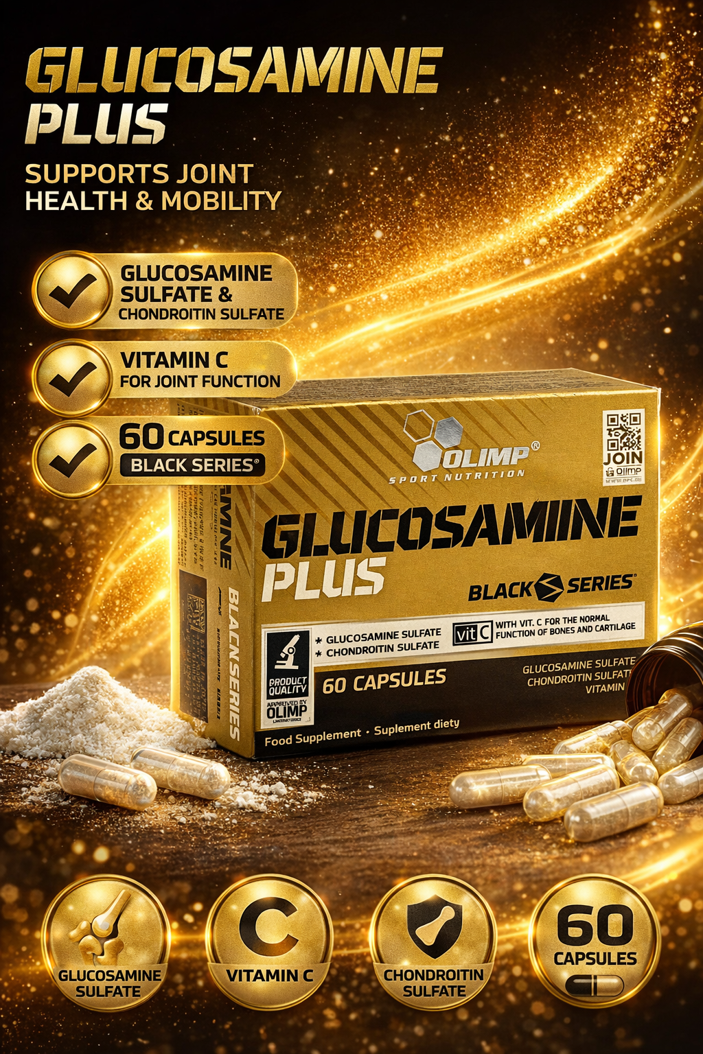 Препарат Olimp Sport Nutrition "Glucosamine plus", для связок и суставов, 60 капсулы