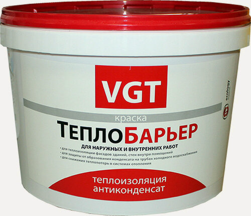Изображение товара Теплоизоляционная краска VGT ТеплоБарьер ВД-АК-1180, матовая, белая, 9л