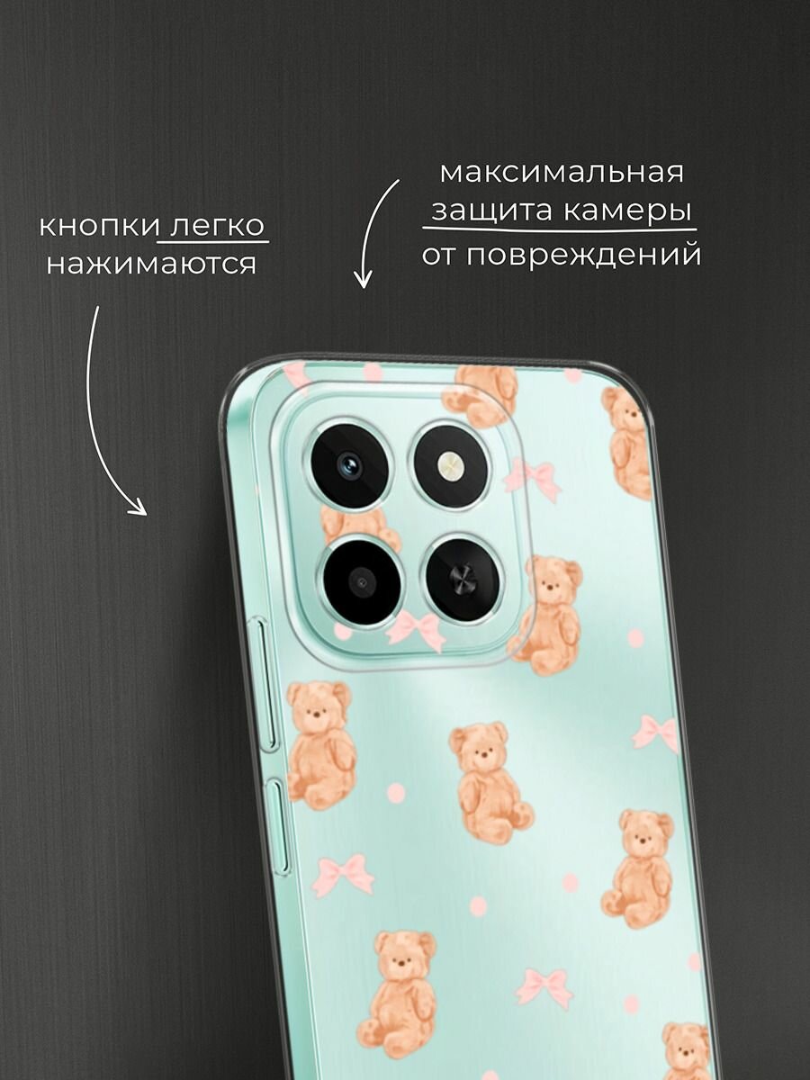 Чехол на Honor X6c / Хонор X6c с принтом Паттерн бежевые мишки, прозрачный — фото 1