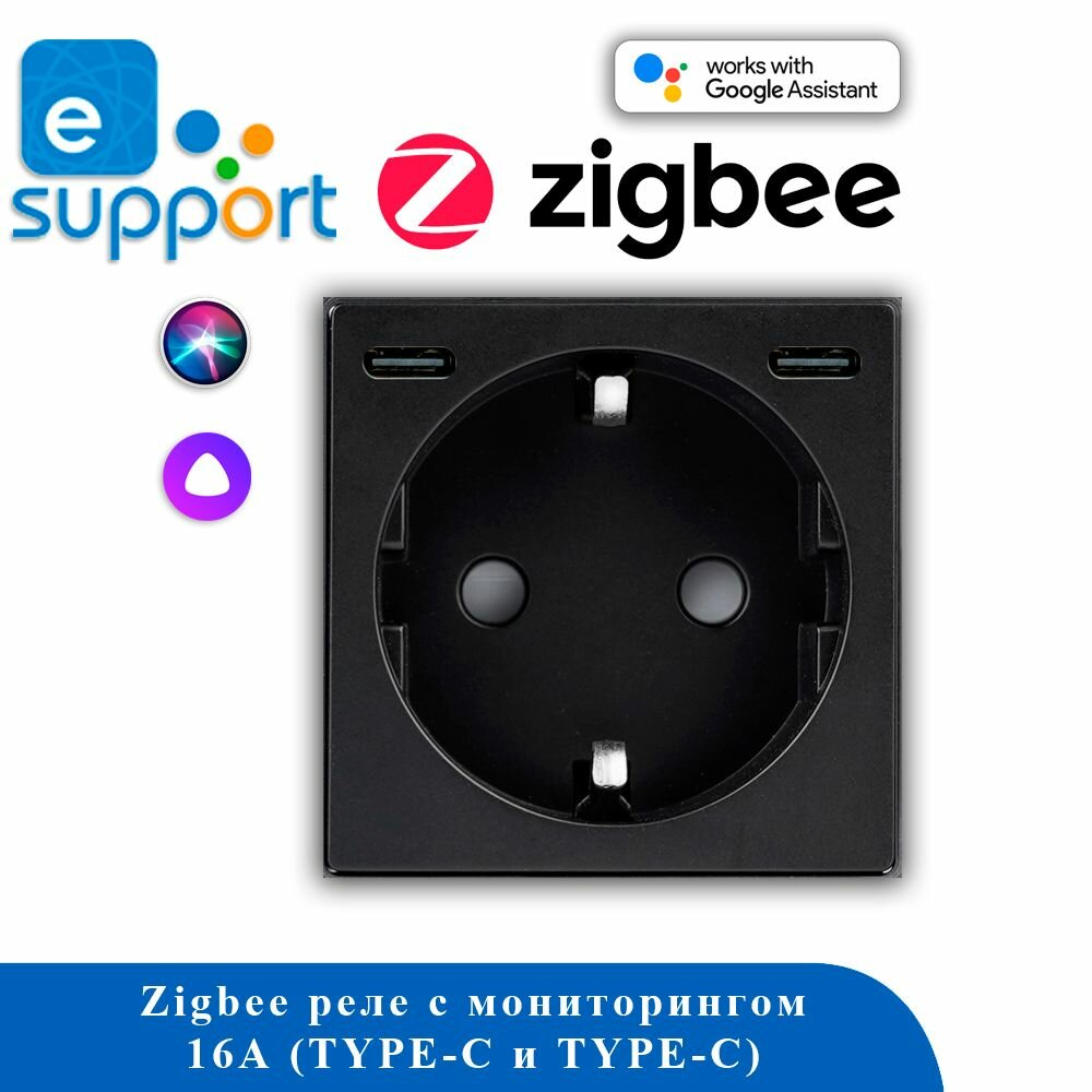 Розетка ZigBee с мониторингом 16А + TYPE-C + TYPE-C 20W 1F20WCC черный TUYA