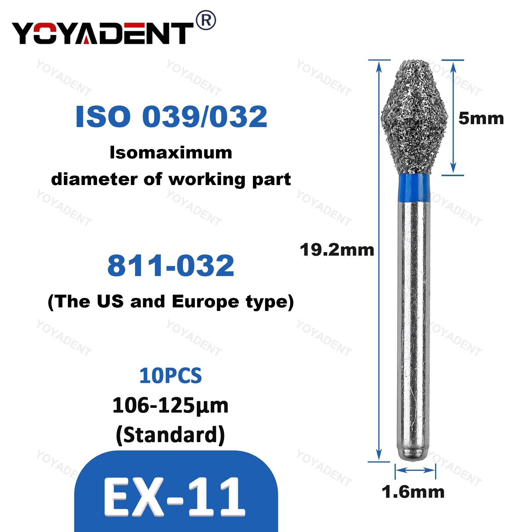 Стоматологические боры YOYADENT EX-11, 1.6 мм, 10 шт