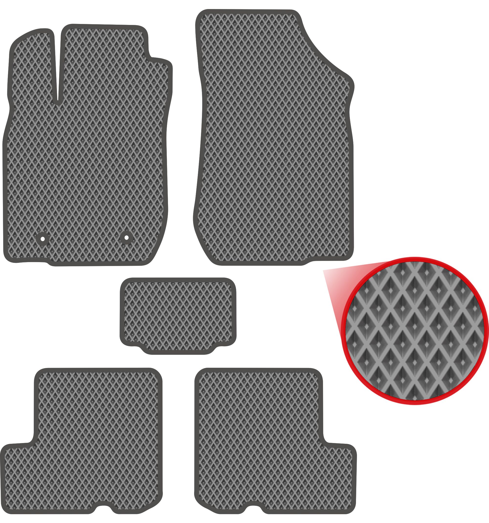 Автомобильные коврики EVA для Renault Sandero I (2008-2014) серые с серым кантом, ячейка ромб