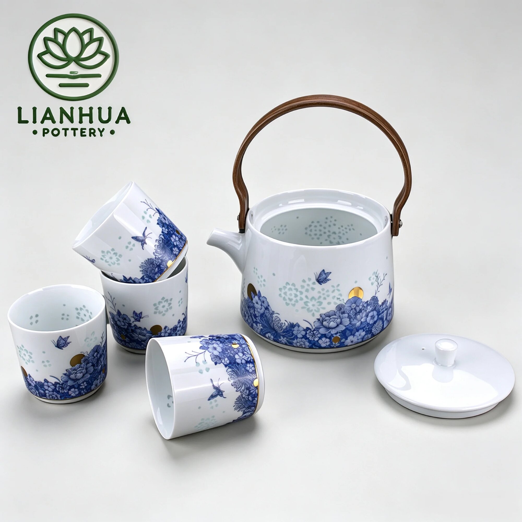 Фарфоровый чайный сервиз LIANHUA POTTERY Linglong 5 предметов