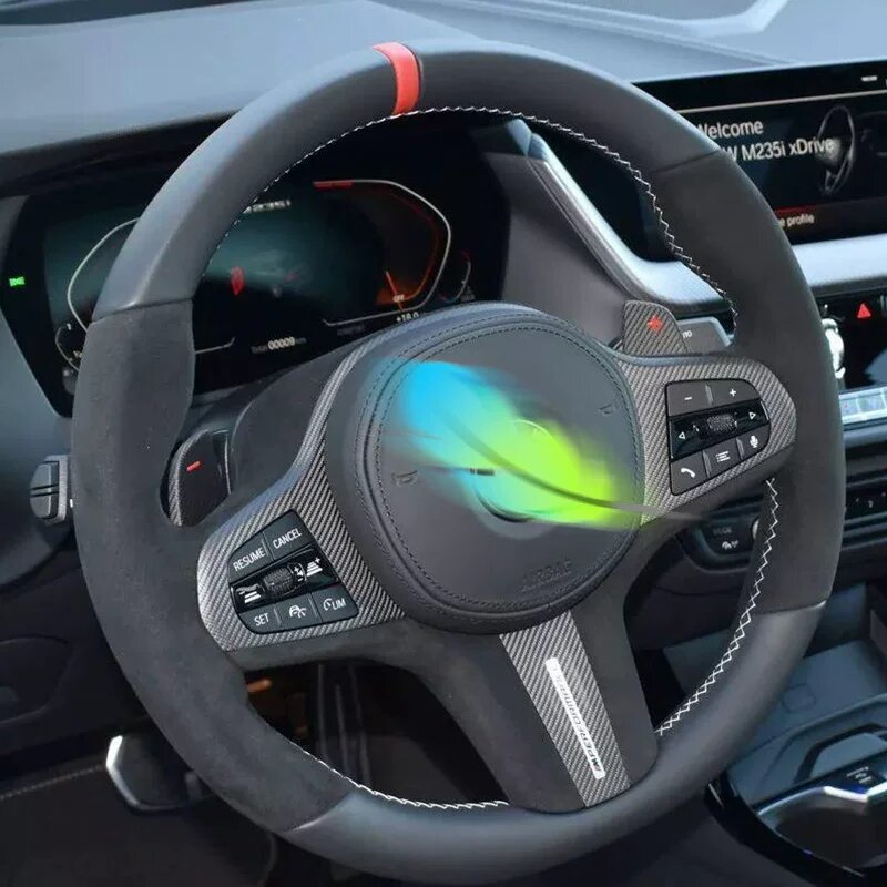Рулевое колесо из замши и кожи с красным логотипом и серой строчкой для Tesla Model 3, X, Y