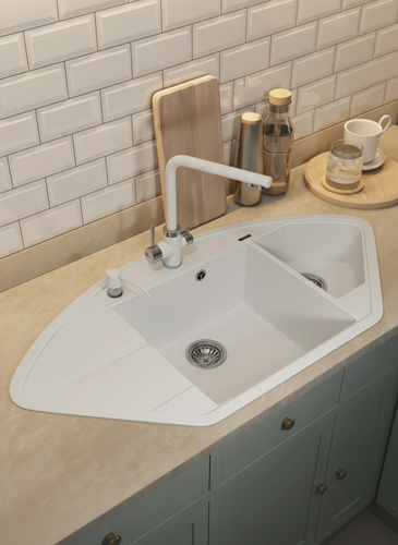 Изображение товара Кухонная мойка кварцевая Uperwood Quartz UPD-06-01, угловая двухсекционная, белая
