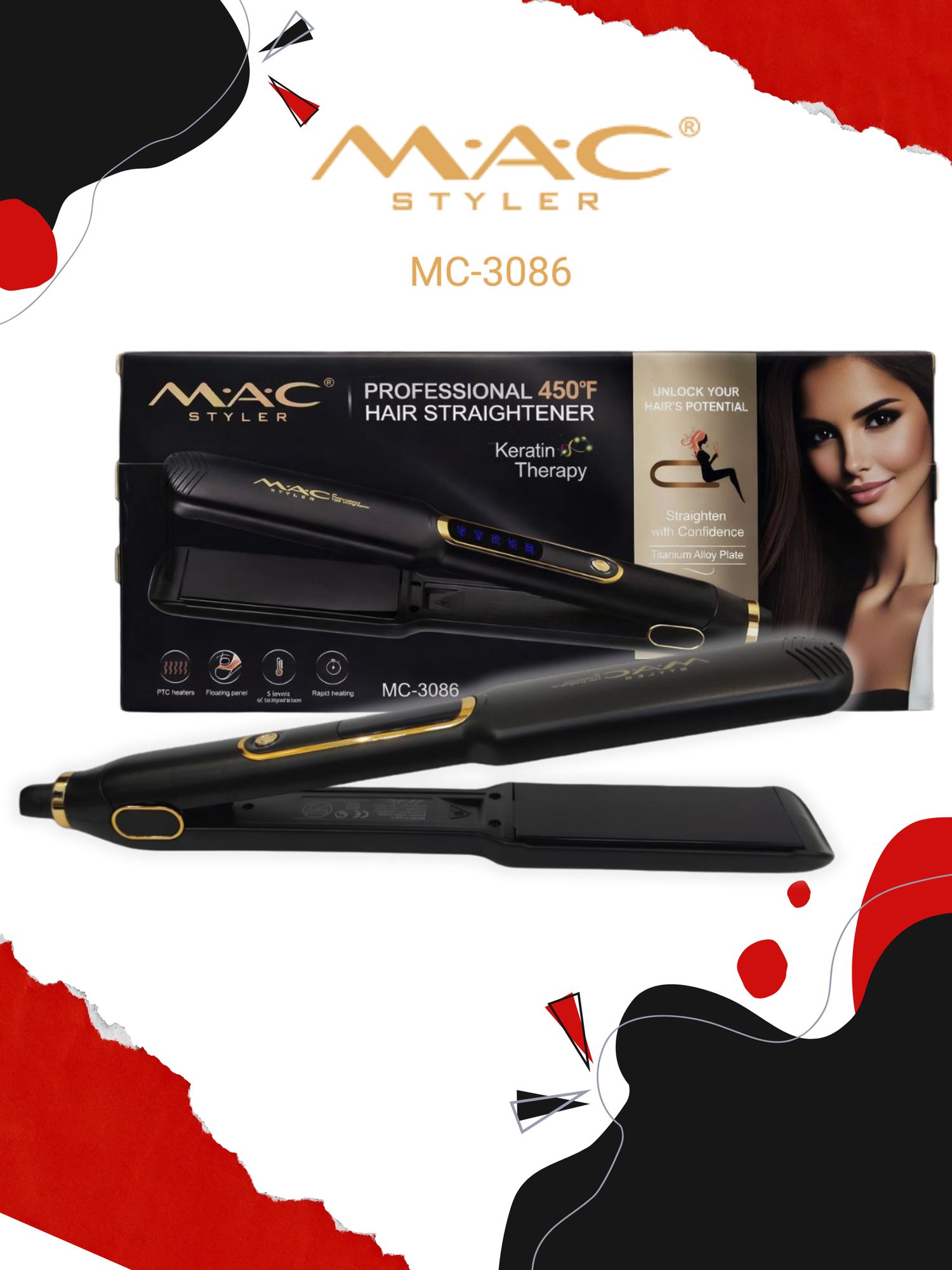 Выпрямитель для волос "MAC Styler" MC-3086, профессиональный, для выпрямления волос