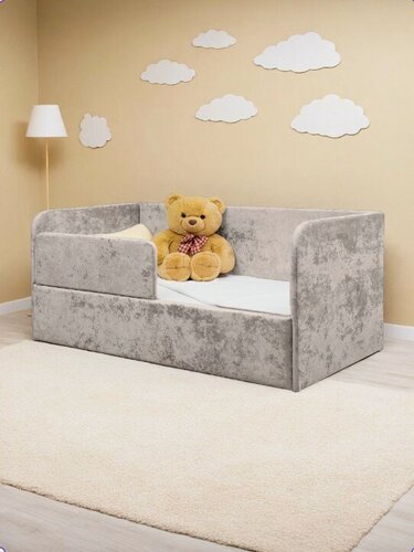 Изображение товара Кровать детская М-Стиль "Непоседа" 160х80 см, бежевая с защитным бортиком, без ящика для хранения