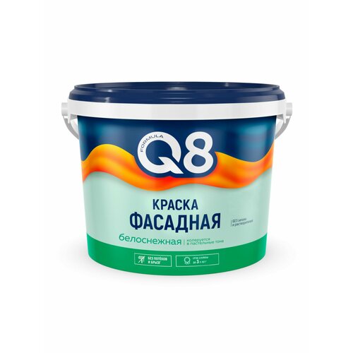 фото Краска воднодисперсионная, formula q8, акриловая, фасадная, матовая, белая, 4.5 кг
