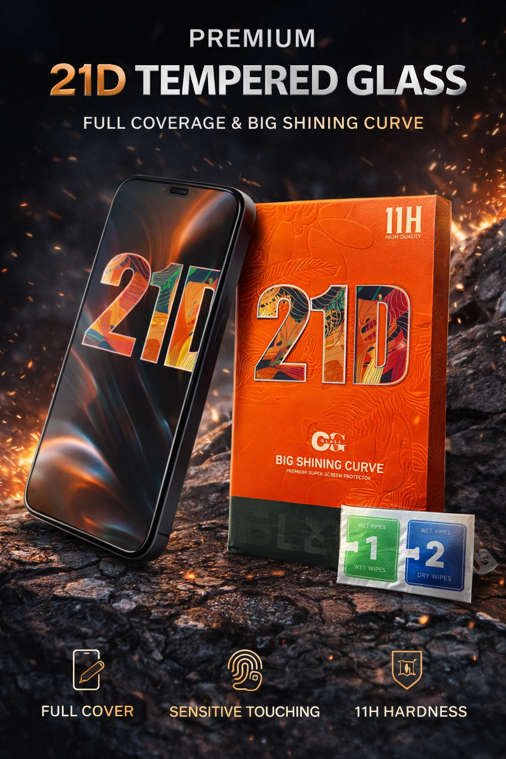 Защитное стекло 21D Premium Tempered Glass, для iPhone XR, 11 H, Full Cover Glass, Curved Glass