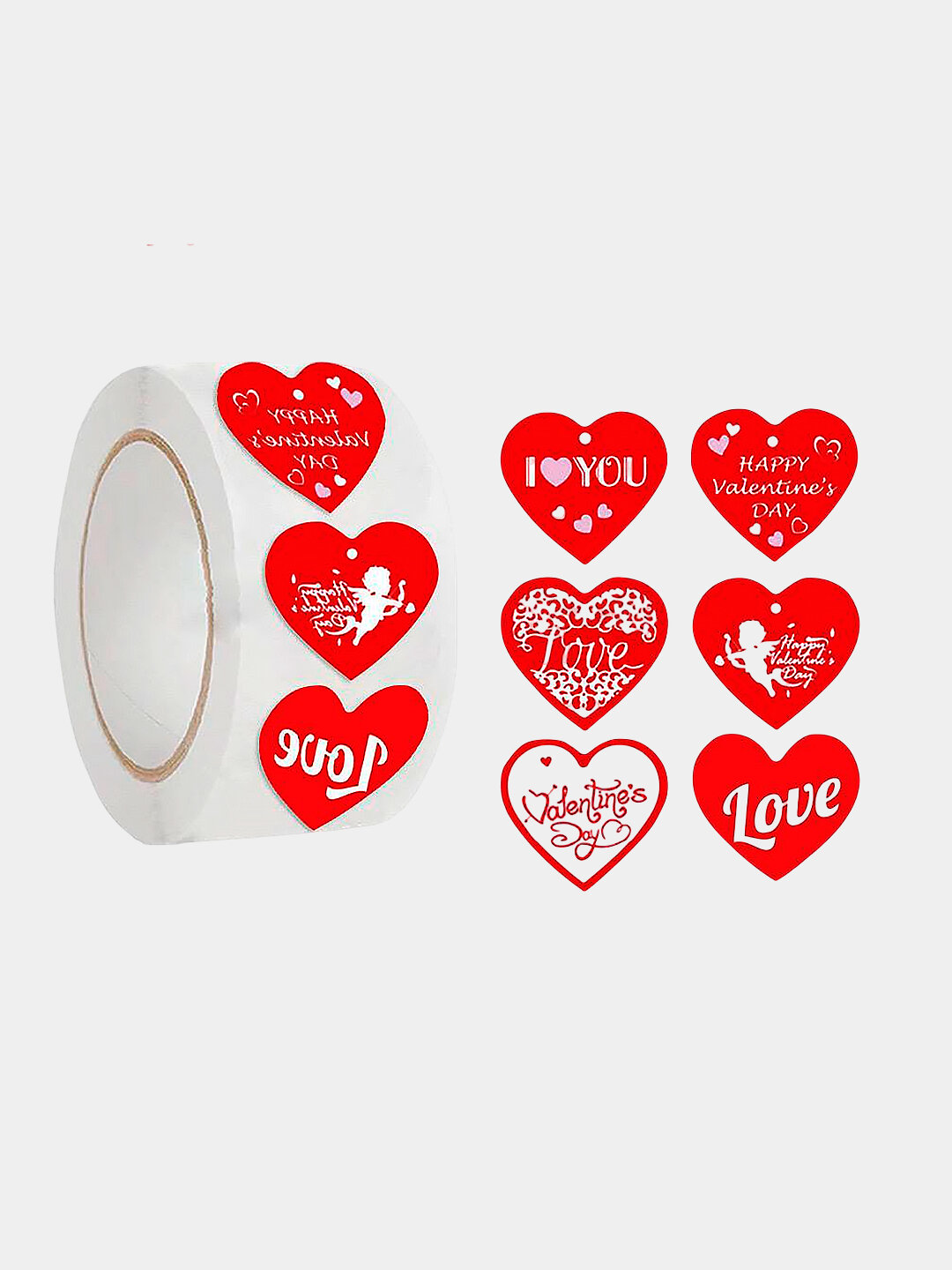 Рулонные стикеры наклейки, декоративные наклейки для упаковки, подарков и творчества Комплект 500 шт Сердце Love