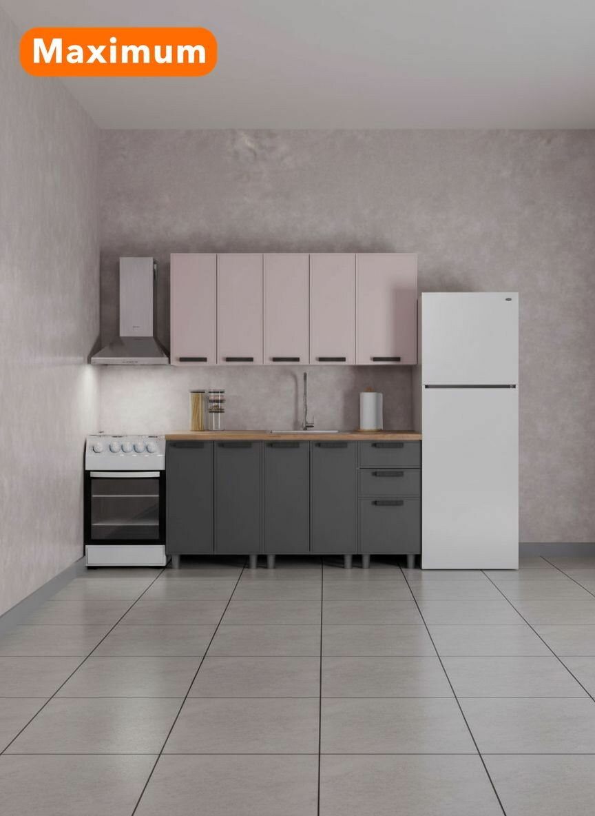 Кухня "Осака" 1,6м, черный бежевый