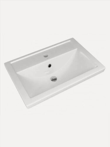 Изображение товара Мебельная раковина Kirovit Фостер 50 накладная, фарфоровая, со встроенным сливом-переливом, белая, раковина для ванной, прямоугольная